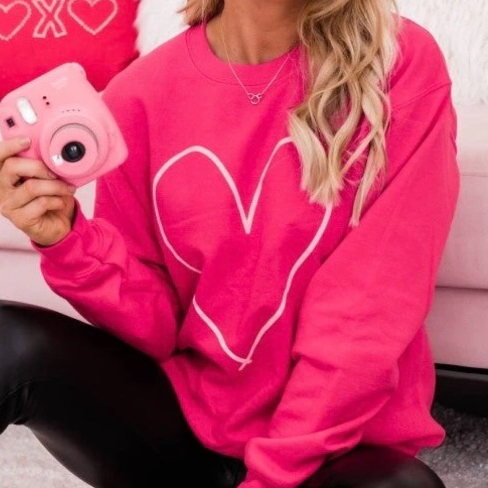 Pink Lily Hot Pink Heart Sweatshirt Size L NWOT
